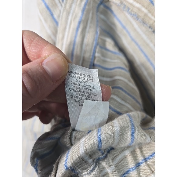 J. Jill Wide Leg Pants Womens Sz L Tan White Striped Linen Pockets Drawstring - Picture 5 of 9